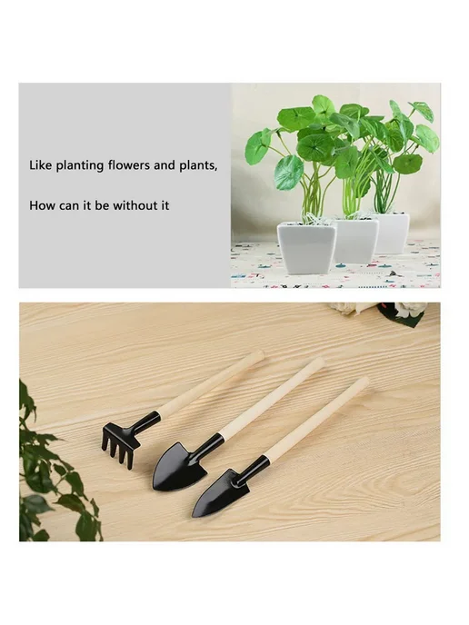 3Pcs Shovel Rake Spade Set Mini Garden Tools Wooden Handle f, 3 шт, фото 2