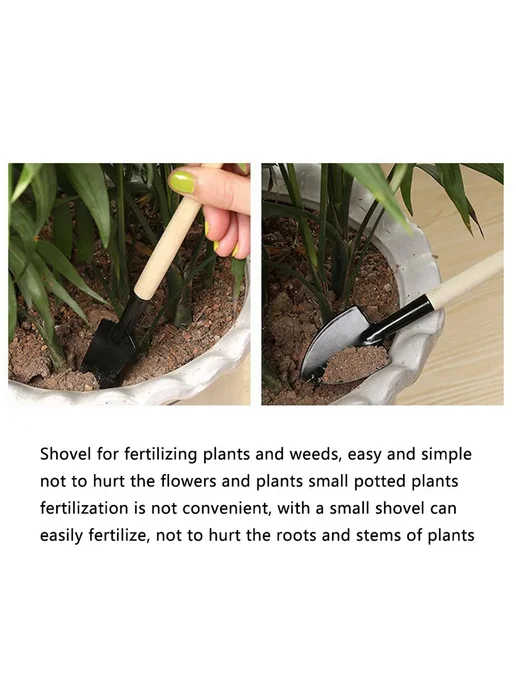 3Pcs Shovel Rake Spade Set Mini Garden Tools Wooden Handle f, 3 шт, фото 3