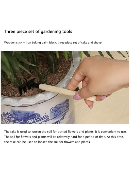 3Pcs Shovel Rake Spade Set Mini Garden Tools Wooden Handle f, 3 шт, фото 4