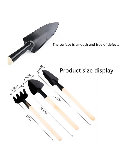 3Pcs Shovel Rake Spade Set Mini Garden Tools Wooden Handle f, 3 шт, фото 7