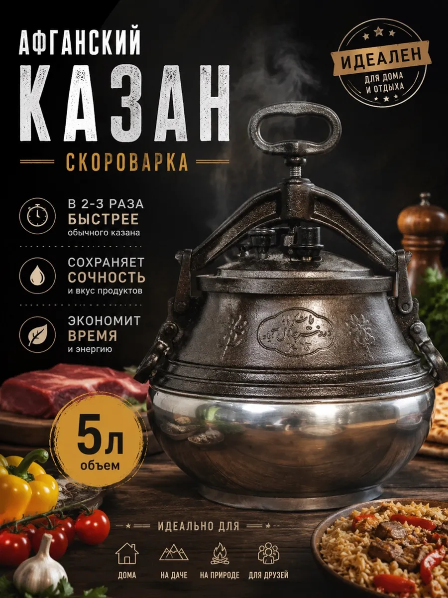 Афганский казан 5 литров для готовки двухцветный