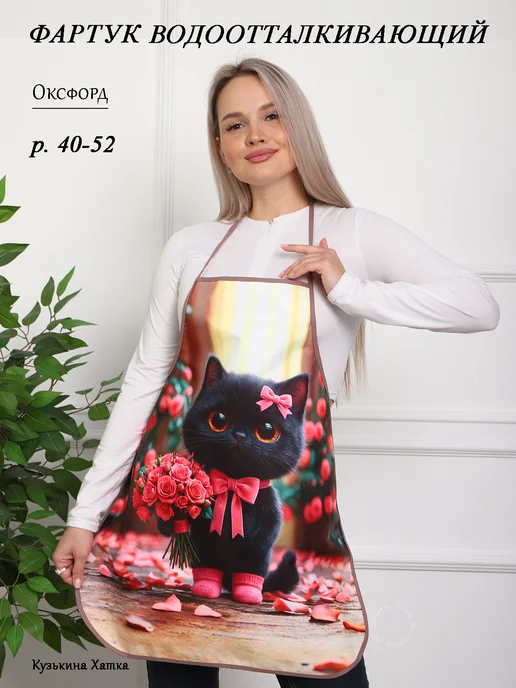 Кузькина Хатка Фартук для кухни водоотталкивающий, черный