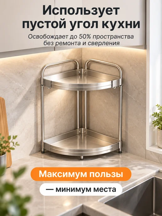 Homiq Угловая полка на кухню 2 яруса, органайзер, черный, фото 7