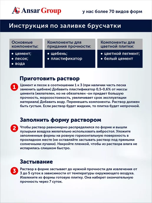 ANSAR GROUP Форма для тротуарной плитки и бордюра Ребристый поребрик, 4 шт, фото 5