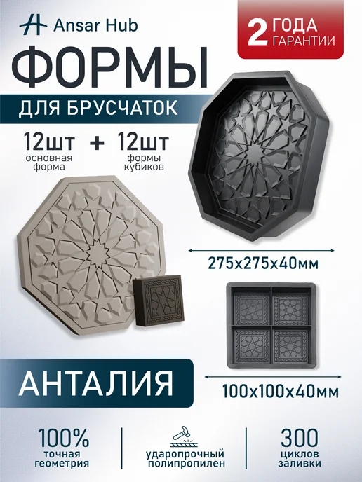 ANSAR GROUP Форма для тротуарной плитки Анталия 12+3, 15 шт