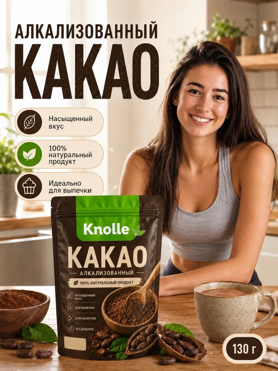 Какао порошок алкализованный, для выпечки, 130 г