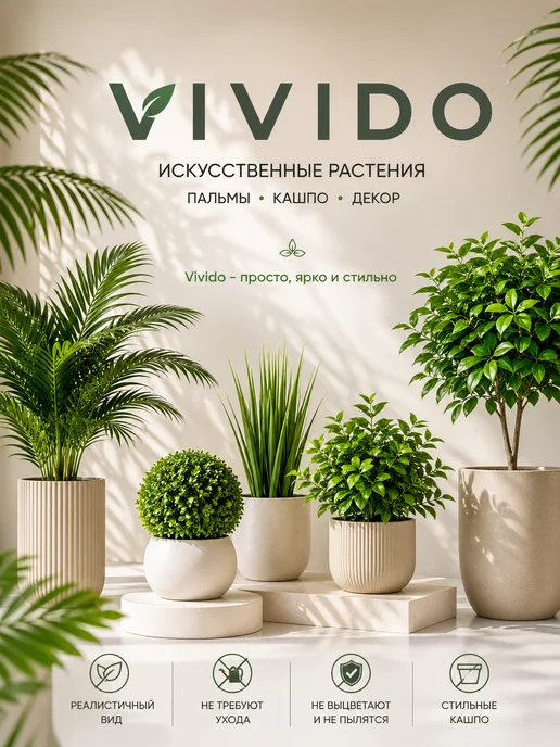 VIVIDO Искусственные цветы для декора в горшке, вариант, фото 8