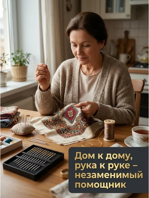 Набор игл для шитья из углеродистой стали с золотистым ушком, золотой, фото 5