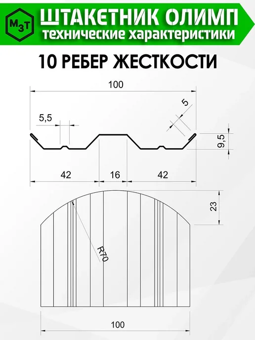 МосЗаводТеплиц Штакетник металлический для забора 1,5 м М-образный 20 шт, 1,7 м, 20 шт, фото 6