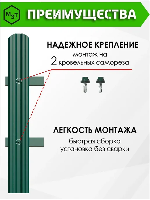МосЗаводТеплиц Штакетник металлический для забора 1,5 м М-образный 20 шт, 1,7 м, 20 шт, фото 7