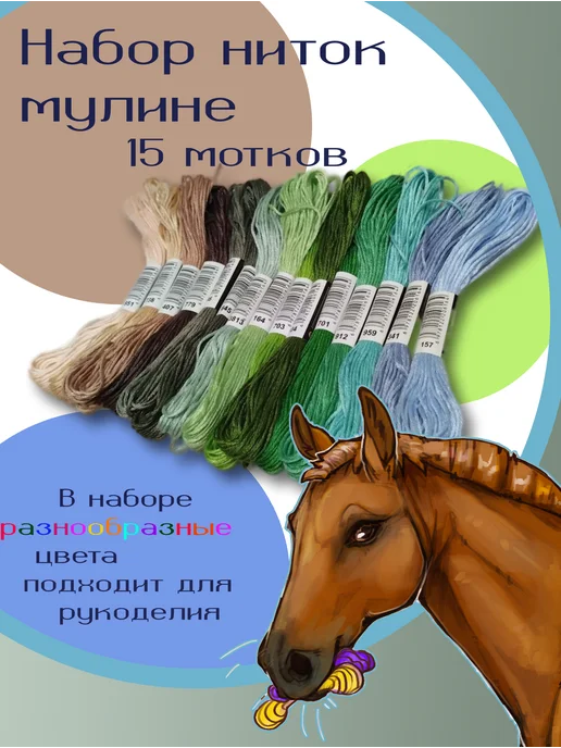 МартаАрт 15 штук Набор ниток мулине, голубой