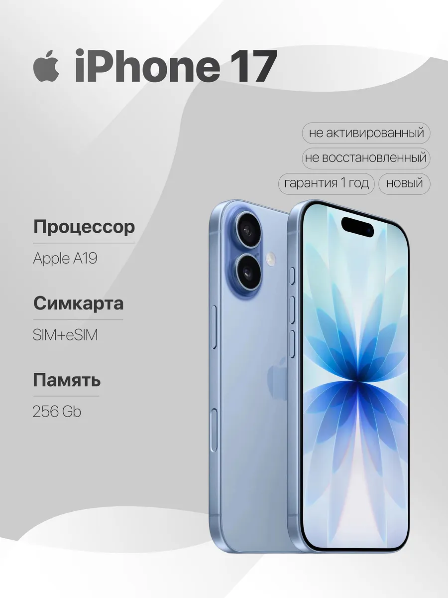 iPhone 17 256 SIM+eSIM Mist Blue без Max и RuStore