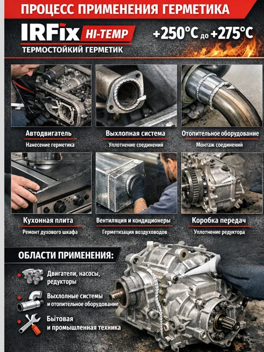 IRFix Герметик силиконовый термостойкий,до +250°C, 2шт, 3 шт, фото 3