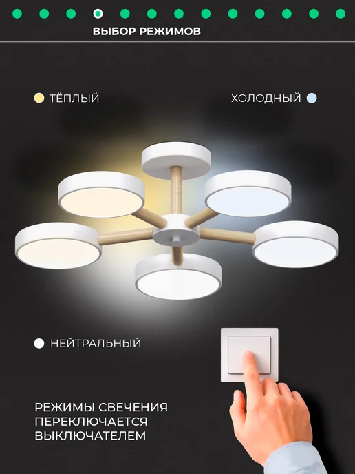 CBETЛO Люстра потолочная светодиодная для спальни, гостиной, белый, фото 2