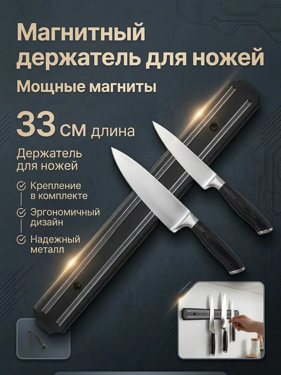 Держатель магнитный для ножей на стену 33 см