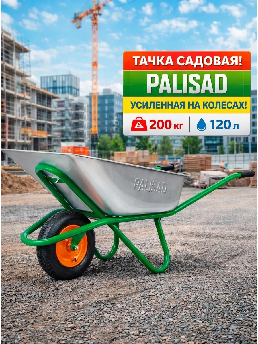 Тачка садовая усиленная на колесах, 200 кг, 120 л