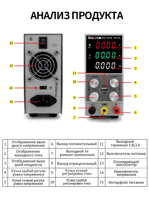 Rddspon Лабораторный блок питания 30В 10А, вариант, фото 4