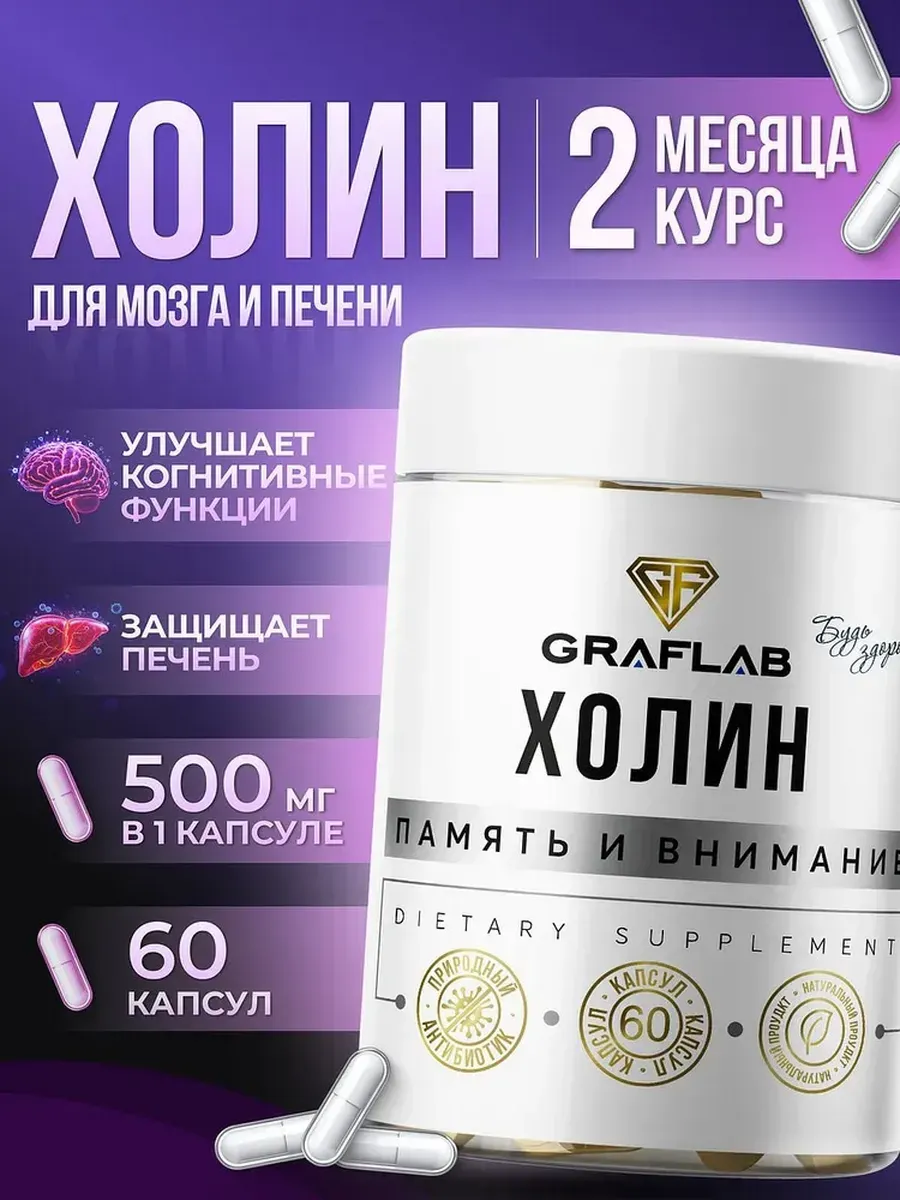 Choline 500 mg, Vitamin B4, 60 capsules