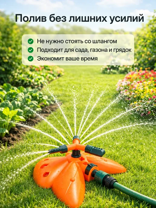 ХЕНЛИ Разбрызгиватель-ороситель вертушка бабочка для полива, оранжевый, фото 2