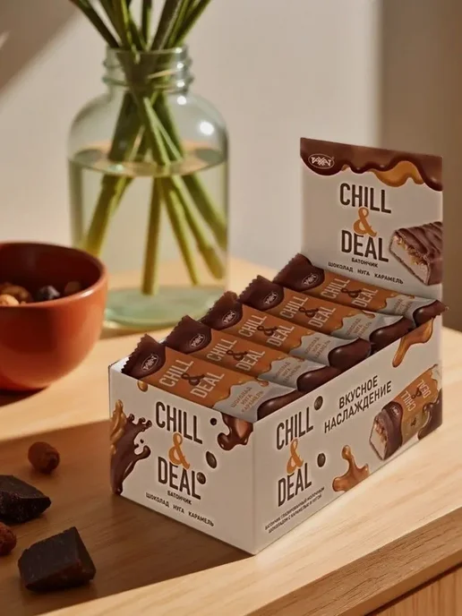 РАХАТ Chill&Deal лакомый батончик карамель нуга 35г.-20шт, 35 г, 20 шт, фото 4
