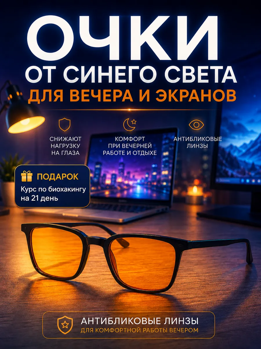 Очки от синего света для компьютера антибликовые вечерние