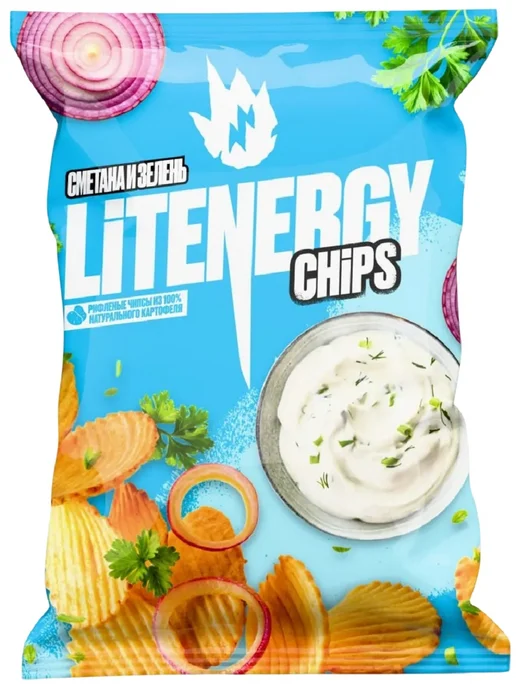 LIT ENERGY chips Чипсы LIT ENERGY 3 упаковки по 120 грамм Вкус Сметана зелень, зеленый, фото 3