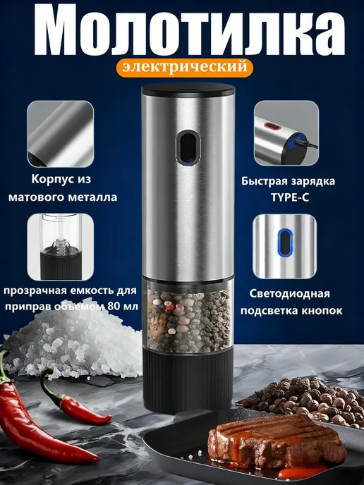 Электромельница для специй с регулировкой помола, вариант