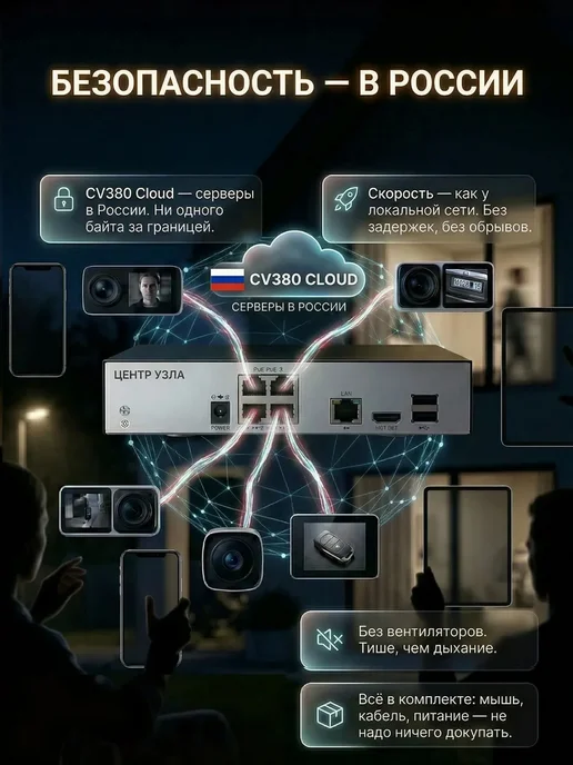 Видеорегистратор(RU) IP 4 канала с РОЕ-коммутатор 8Мп, черный, фото 2
