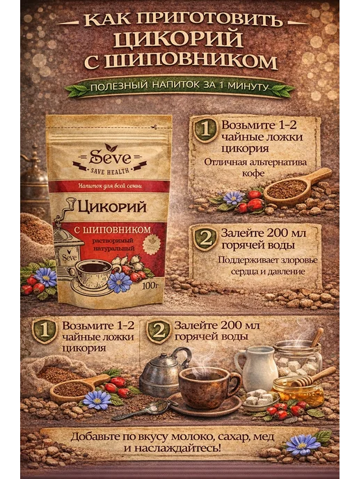SEVE Цикорий растворимый с шиповником, 100 г, 100 г, фото 3