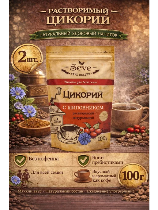 SEVE Цикорий растворимый с шиповником, 100 г, 2 шт, 100 г