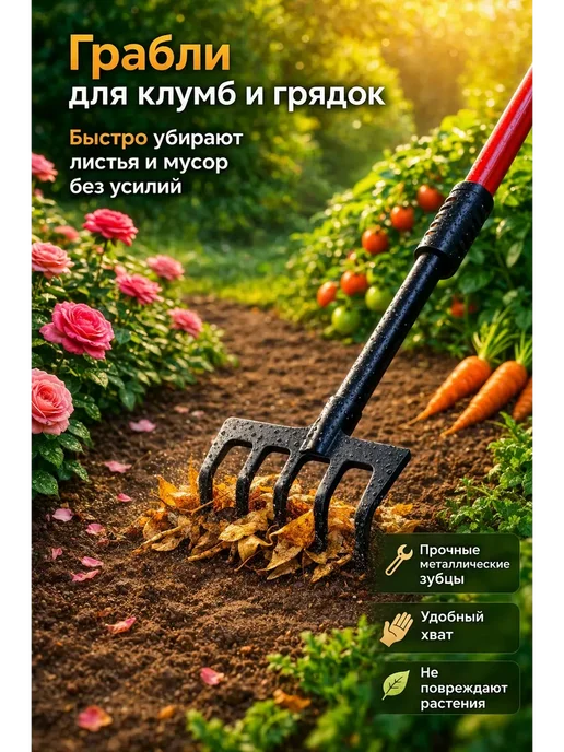 MeriW Грабли садовые для клумб и грядок ручные, черный