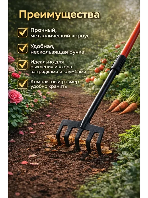 MeriW Грабли садовые для клумб и грядок ручные, черный, фото 2