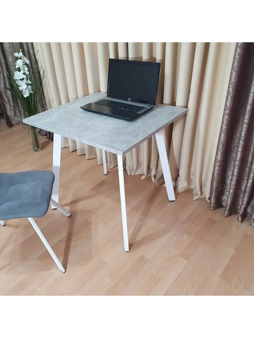RostovStol Стол игровой НИК бетон светлый 80*70 см. Черные ножки, 80x80 см, фото 5