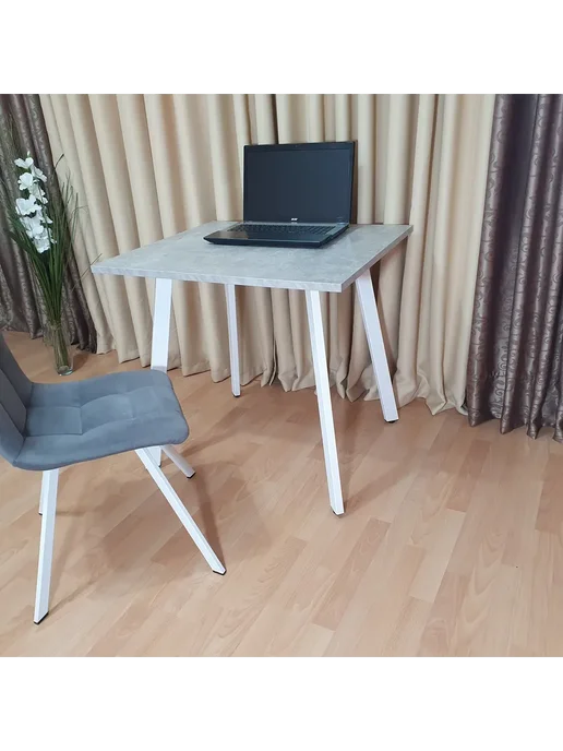 RostovStol Стол игровой НИК бетон светлый 80*70 см. Черные ножки, 80x80 см, фото 6