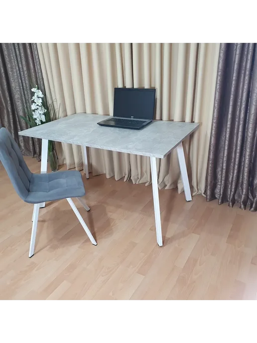 RostovStol Стол игровой НИК бетон светлый 80*70 см. Черные ножки, 130x80 см, фото 2