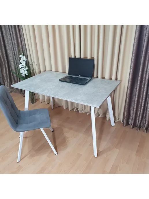 RostovStol Стол игровой НИК бетон светлый 80*70 см. Черные ножки, 130x80 см, фото 4