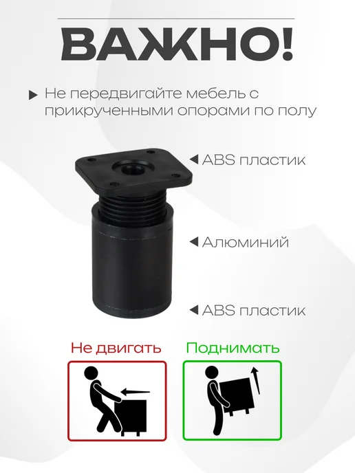 GRAPHITE Опора мебельная 50 мм 4 шт черный матовый, 4 шт, фото 3