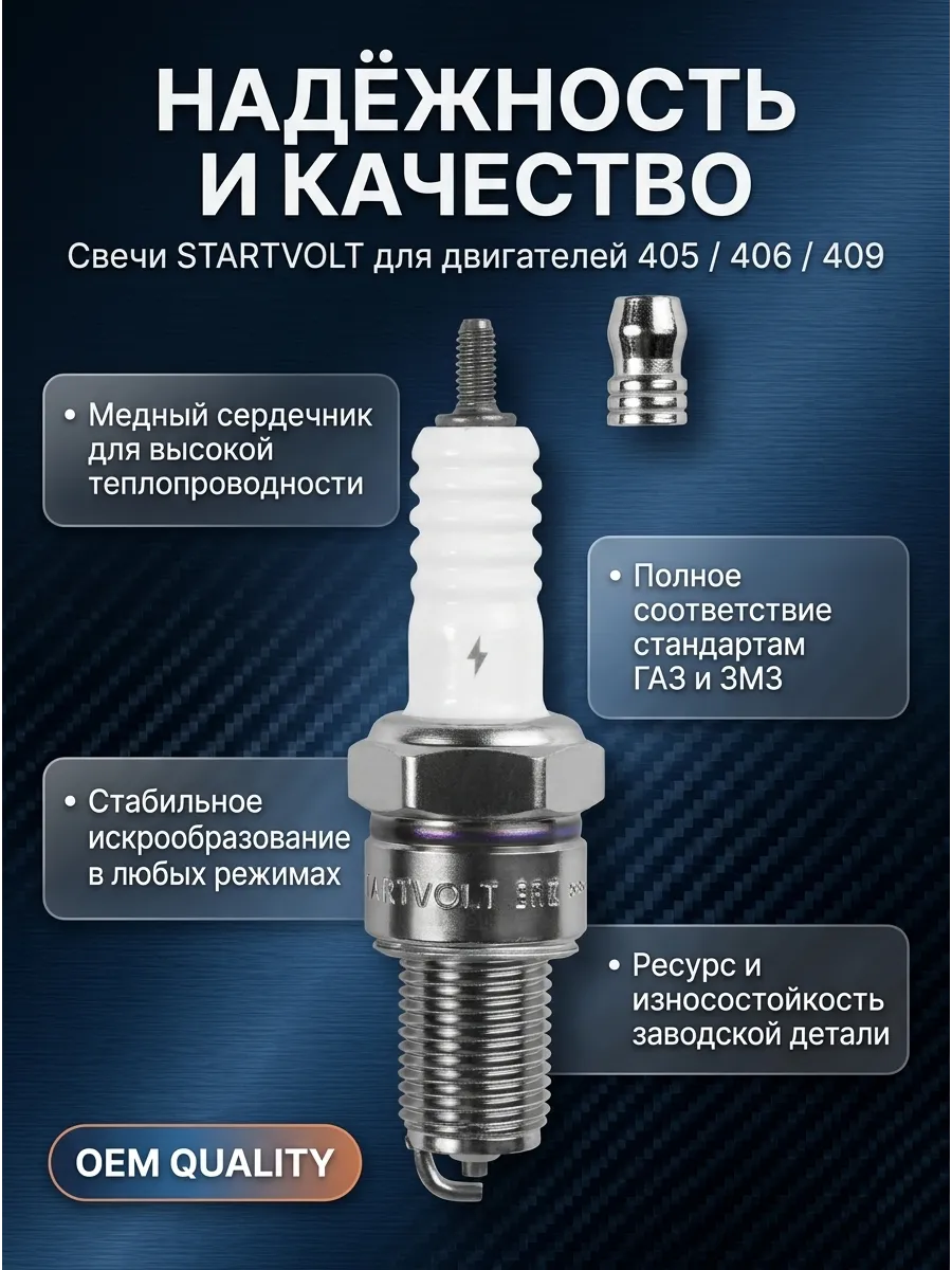 Свечи Газель,Волга 406 Евро-2 ключ 21 (в инд. упак) (зазор 0,7мм с резистором с медью) СтартВОЛЬТ