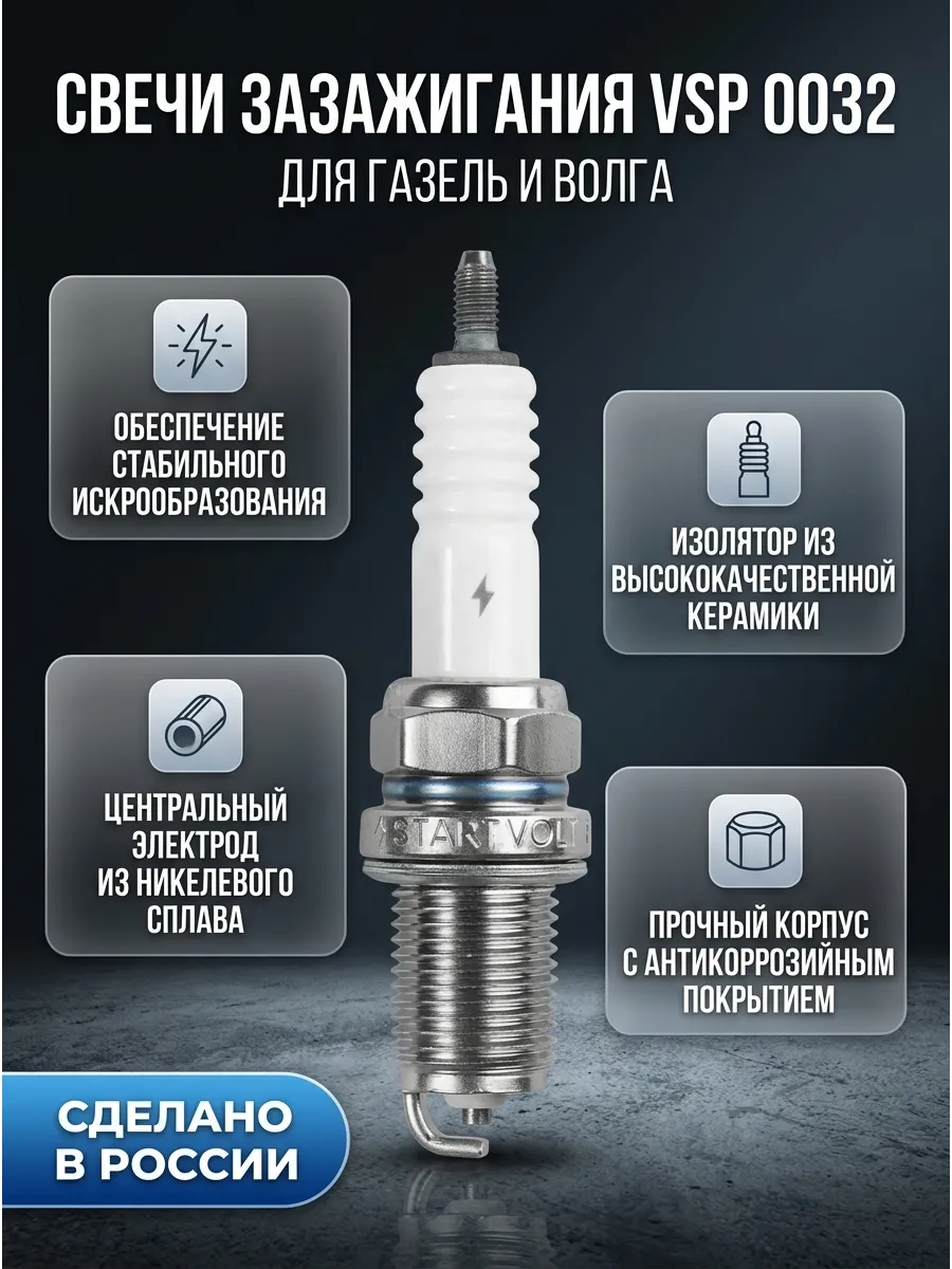 Свечи Газель,Волга 406 (ключ 16) (в инд. упак) (зазор 1мм с резистором с медью) СтартВОЛЬТ