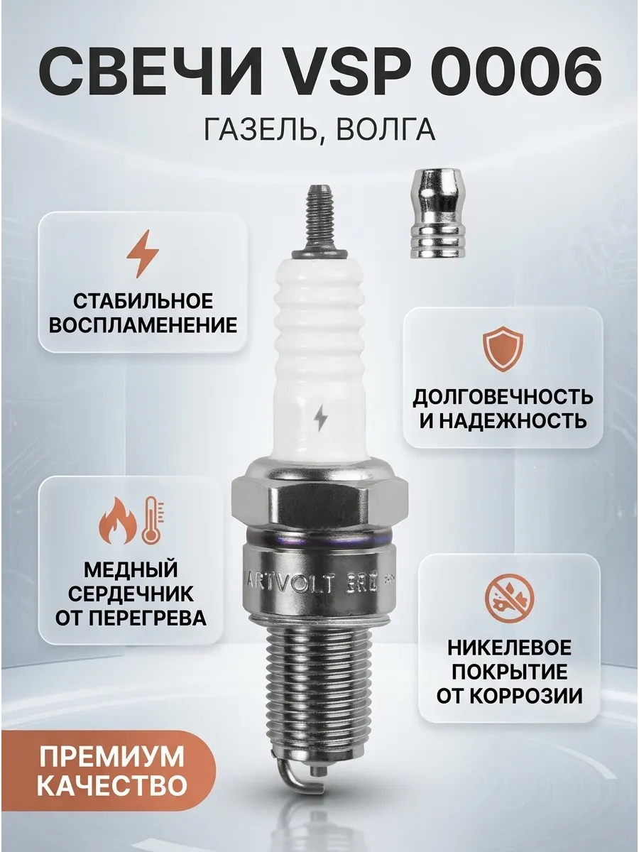 Свечи Газель,Волга 406 Евро-2 ключ 21 (в инд. упак) (зазор 0,7мм с резистором) СтартВОЛЬТ