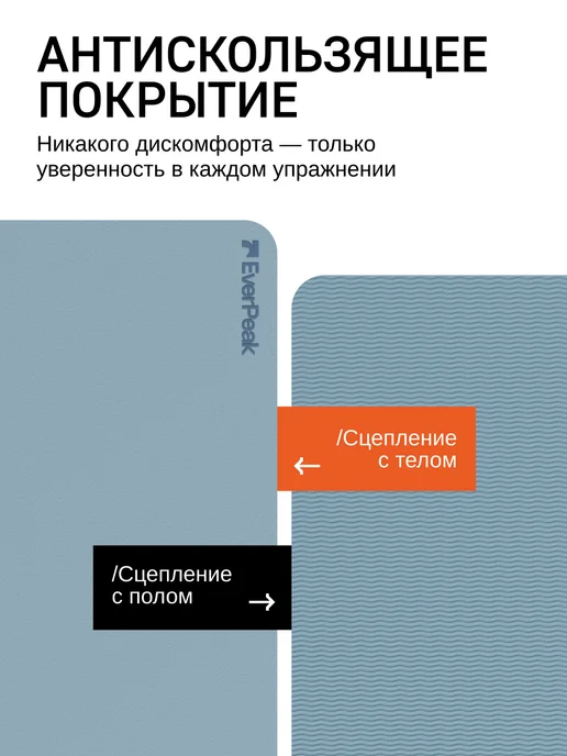 Everpeak Коврик нескользящий для йоги и фитнеса, голубой, фото 4