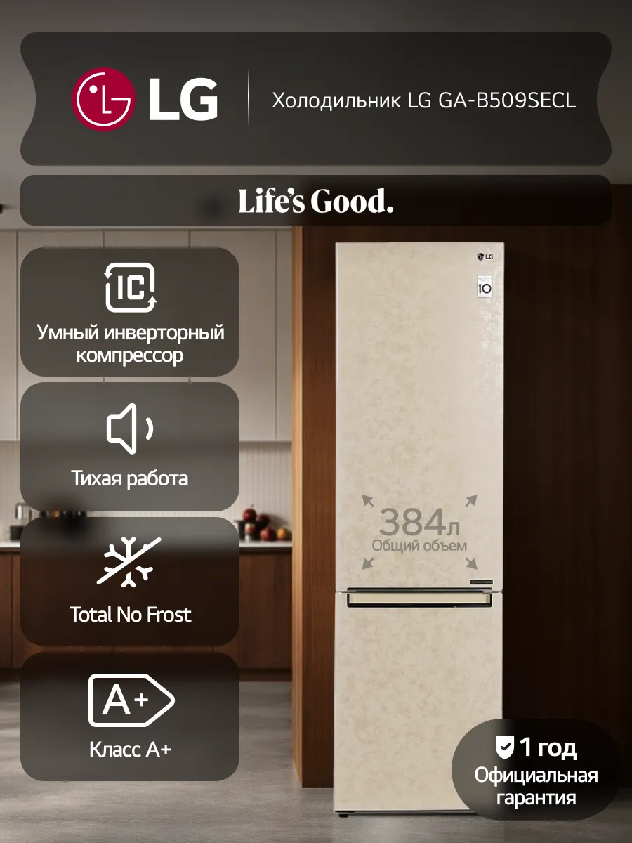 LG Холодильник двухкамерный GA-B509SECL, 384 л