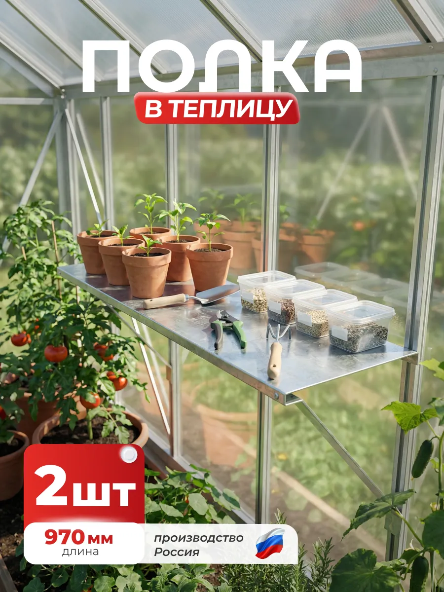 Полка-держатель в теплицу 970мм, Оцинкованный 2 шт.