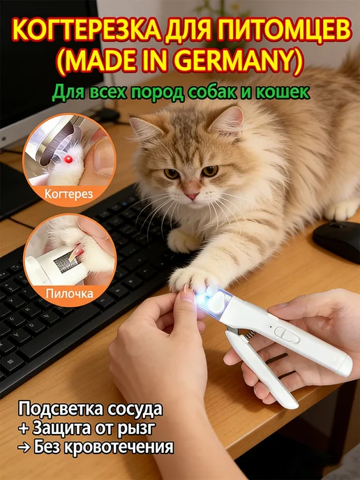 Когтерезка для кошек и собак с ограничителем, белый