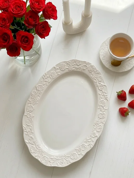 Тарелка сервировочная для закусок 30,5×19,5 см красивая, 35x23 см, фото 2