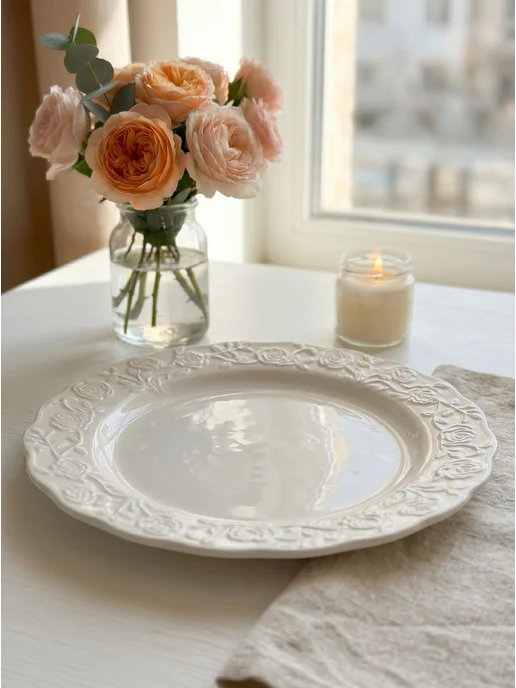 Тарелка десертная сервировочная Garden rose d=20 см фарфор, белый, фото 2