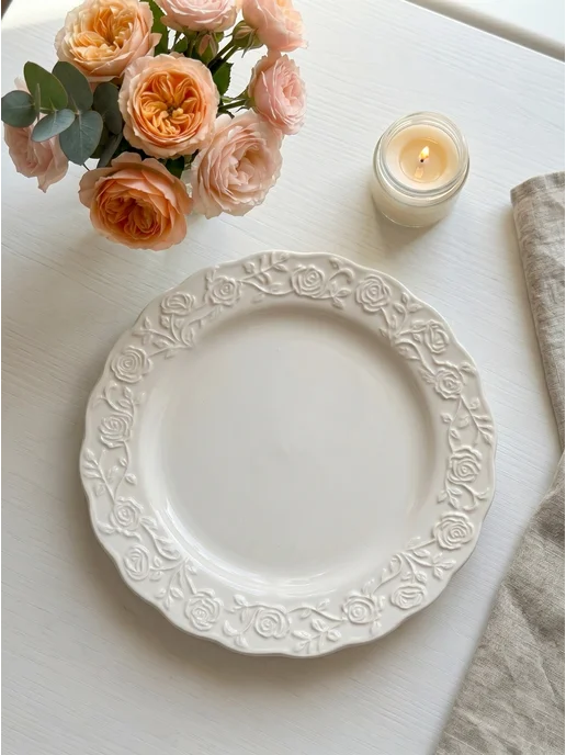 Тарелка десертная сервировочная Garden rose d=20 см фарфор, белый, фото 3
