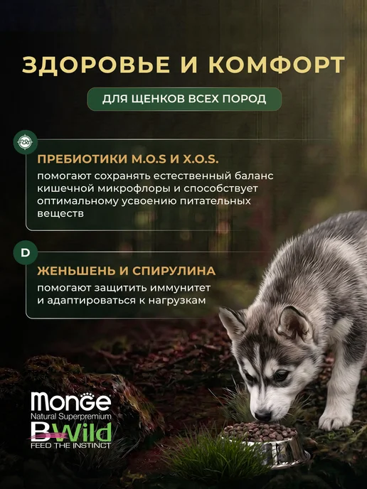 Сухой корм MONGE Bwild Карт… для собак, беззерновой, щенки, мясо, утка, 12,3 кг, фото 3