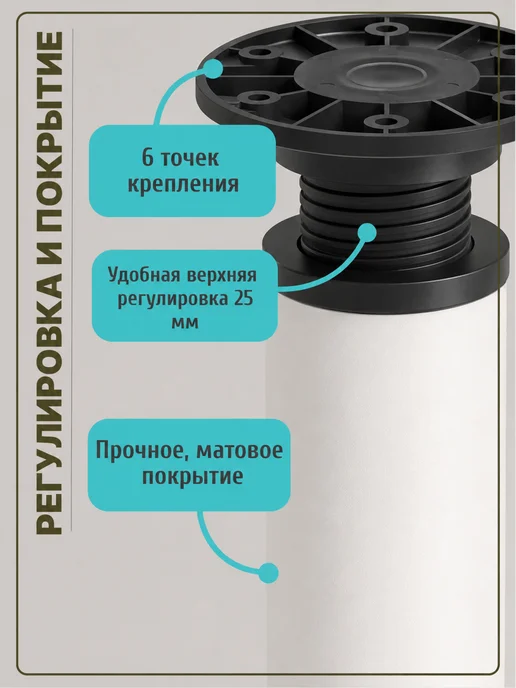 Ножки для дивана регулируемые 15 см белые 2 штуки, белый, фото 4