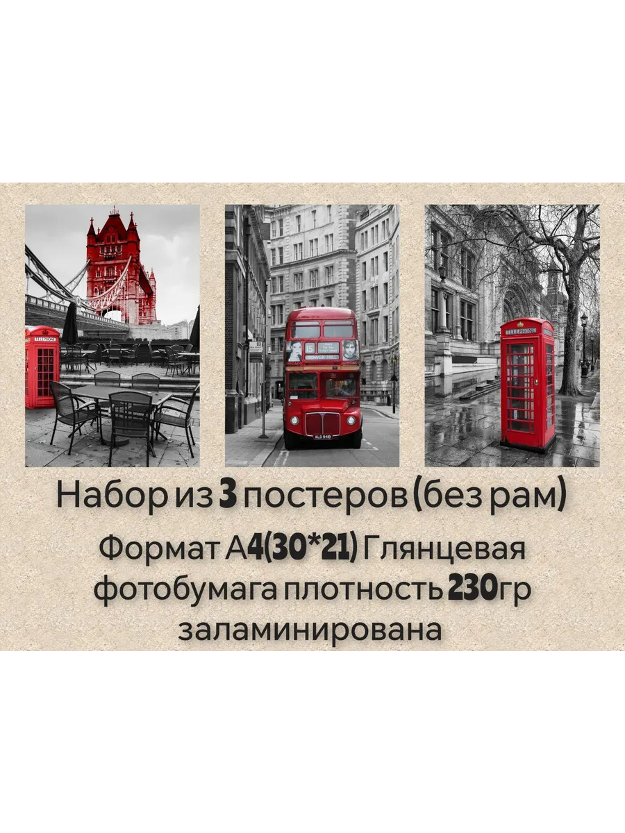 Набор постеров "Лондон" А4 Без рам. Постеры заламинированы